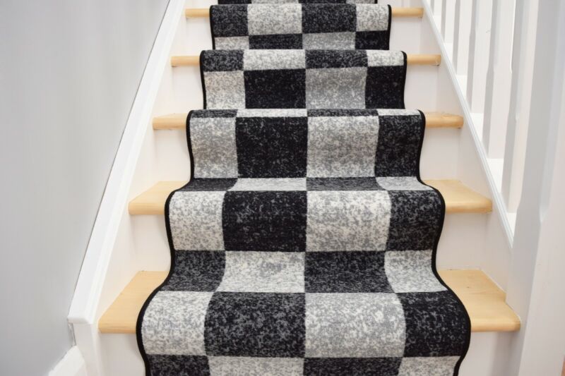 Grey Ochre Hallway Stairway Runner Non Slip