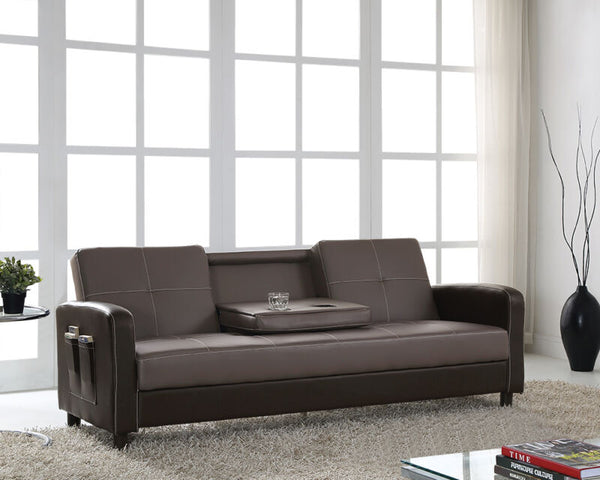 Sofa Bed Faux Leather with Cup holder and Armrests