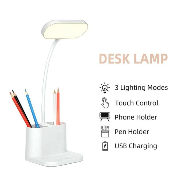 LED Desk Lamp Pen Phone Holder