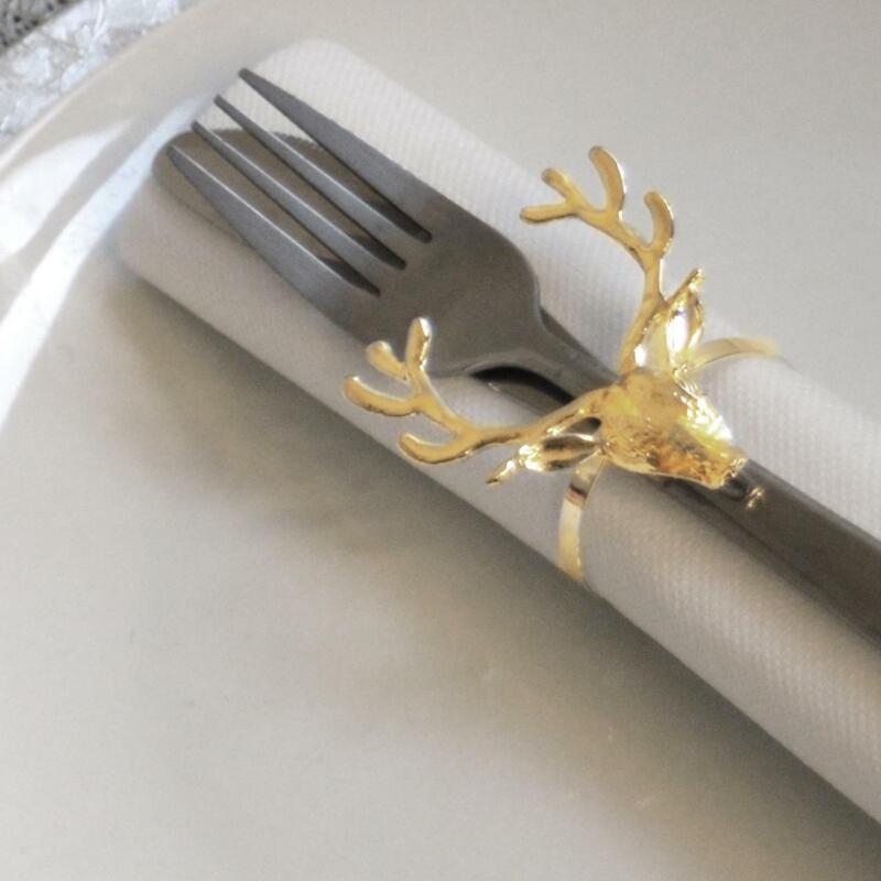 Head Napkin Rings Gold Christmas Tableware