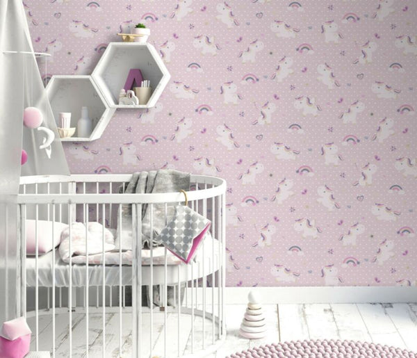 Unicorn Girls Bedroom Hearts Pink Blush Wallpaper Glitter - Cints and Home