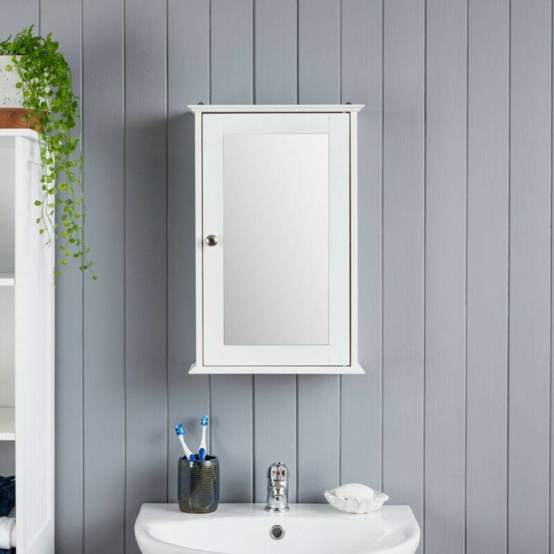White Wooden Bathroom Mirror Cabinet - Cints and Home