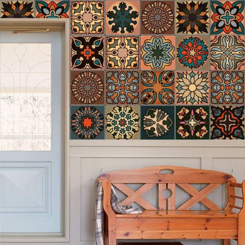 24x Moroccan Style Tile Stickers Wall Tiles Self Adhesive Peel and Stick Covers - Cints and Home