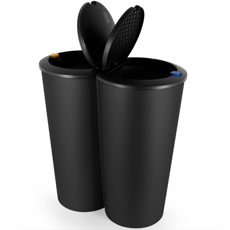 Jet Black Circular Double Recycling Waste Bin Duo Rubbish