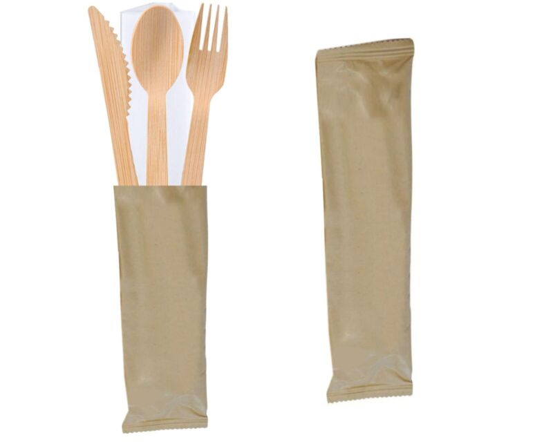 Packs Bamboo Wooden Cutlery Set Pack Wood Fork Knife Spoon Tissue - Cints and Home