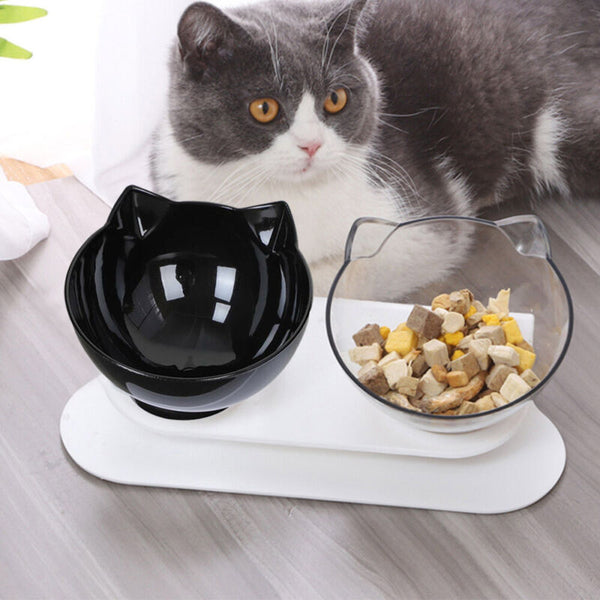 Cat Double Bowls Pet Dog Food Water Bowl Feeder