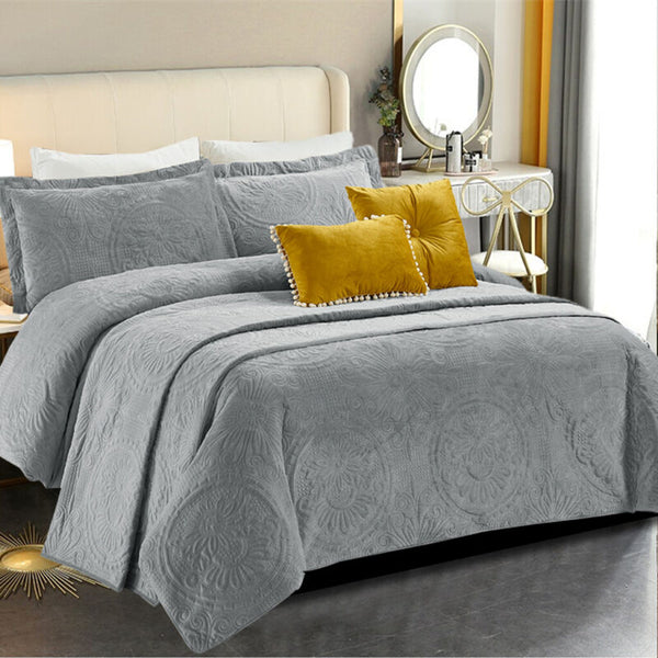 Crushed Velvet Quilted Bedspread Comforter Bed