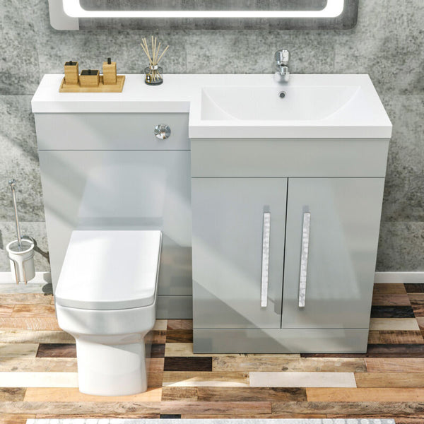 Bathroom Vanity Unit Sink Grey Cabinet Right Hand Basin Storage with WC Toilet