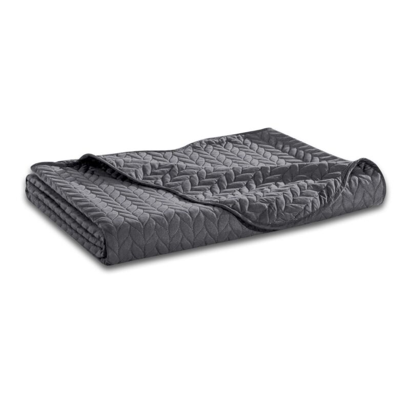 3Piece Grey Quilted Bedspread Bed Throw