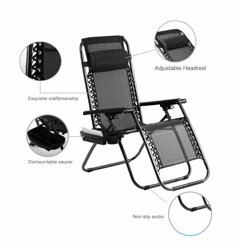 2X Zero Gravity Reclining Chair Garden Sun Lounger