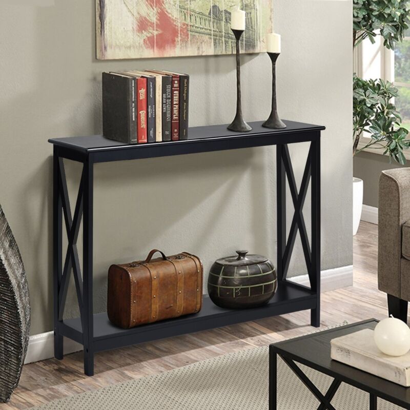 2-Tier Console Table X-design Wooden Hall Desk Side End Table - Cints and Home
