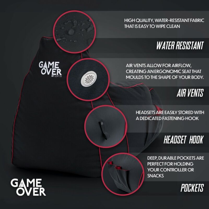 Game Over Gaming Chair Bean Bag Large High Back
