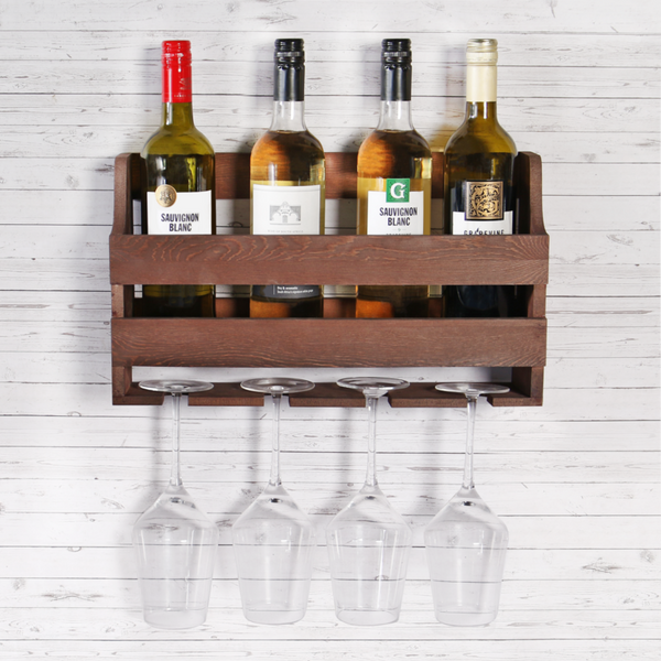 Wooden Wine Rack and Glass Holder Rustic Bottle Storage