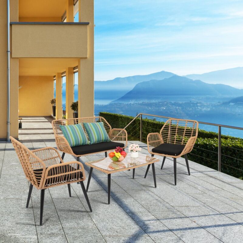 4 Piece Rattan Garden Furniture Set Outdoor Patio Sofa - Cints and Home