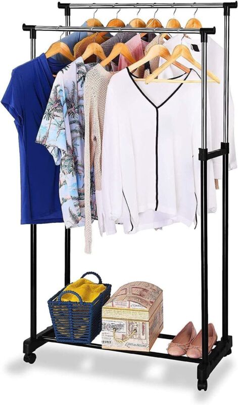 Double Clothes Rail Rack Garment Hanging Display Stand - Cints and Home