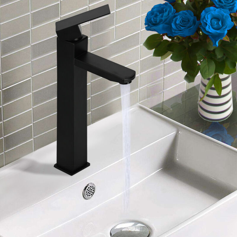 Modern Tall Counter Basin Mixer Tap High Rise Bathroom Sink Faucet Matt Black - Cints and Home