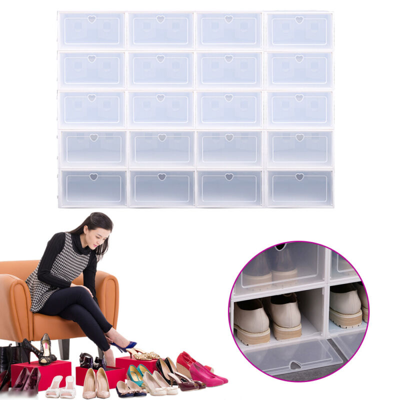 20x Large Shoe Storage Boxes Clear Plastic Drawer