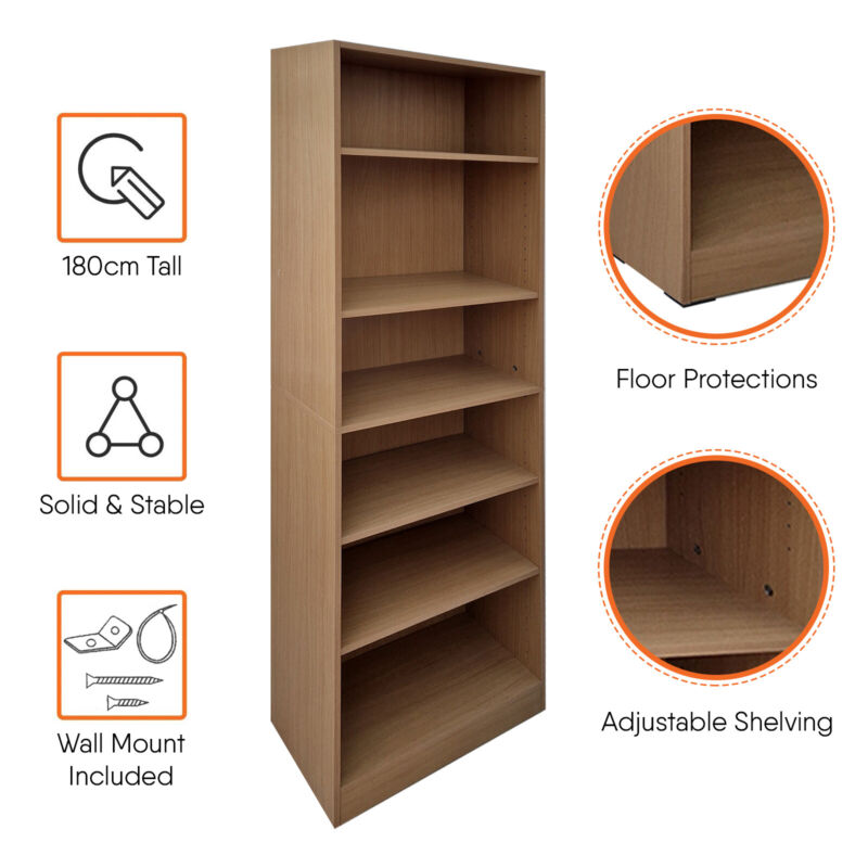Bookcases Shelving Storage 6 Tier Tall Bookcase