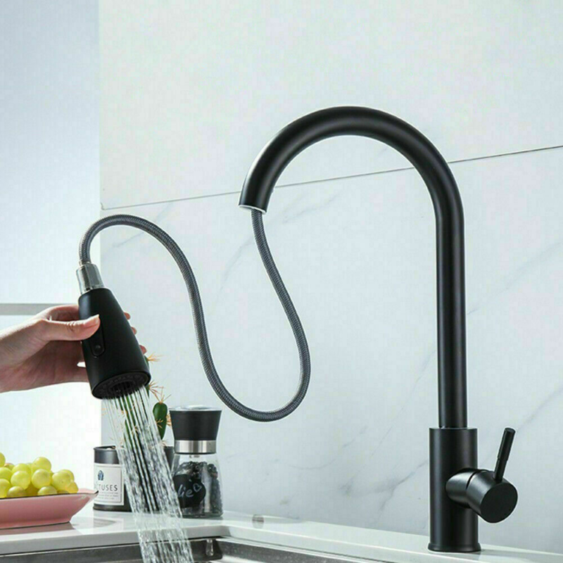 360° Kitchen Sink Mixer Taps Pull Out Single Lever Chrome - Cints and Home