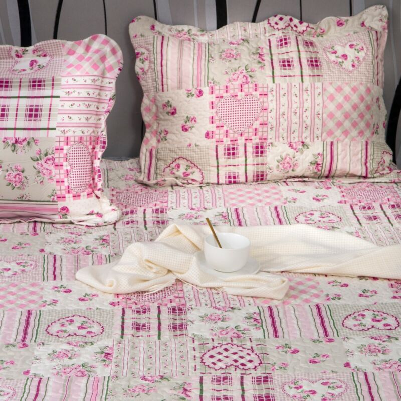 3PCs Patchwork Quilted Bedspread Printed