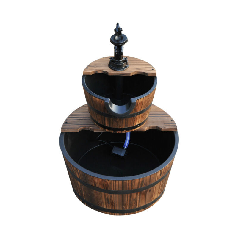 2 Tier Wooden Barrel Fountain - Cints and Home
