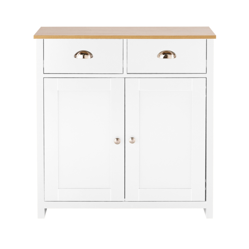 Compact Sideboard 2 Drawers White Storage Cupboard