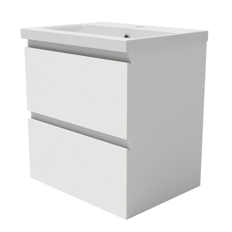 Bathroom Vanity Unit with Basin Wall Hung Two Drawers White