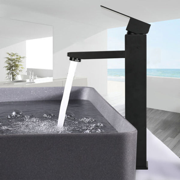 Modern Tall Counter Basin Mixer Tap High Rise Bathroom Sink Faucet Matt Black - Cints and Home