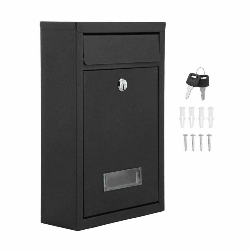 Wall Mounted Mail Letter Box Lockable Black Steel Post