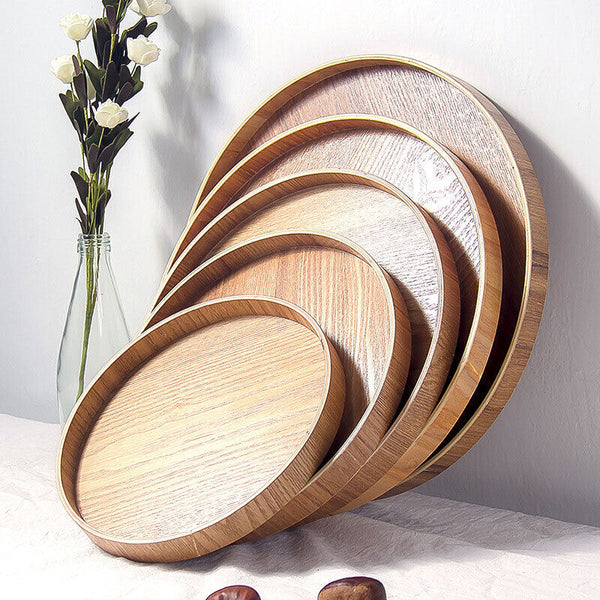 Round Wooden Plate Serving Tray Natural Wood