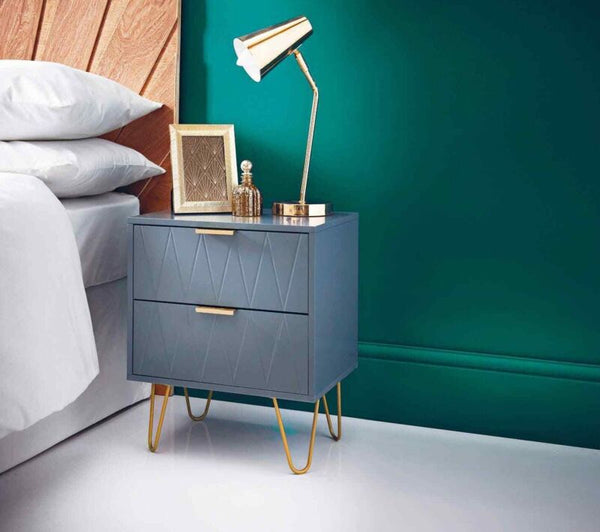 Bedside Tables With 2 Drawer Gold Legs Side Table Bedroom Furniture Grey