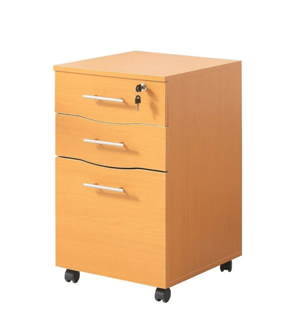 Office Filing Cabinet Pedestal Under Desk Storage Unit 3 Drawers Castors Beech - Cints and Home