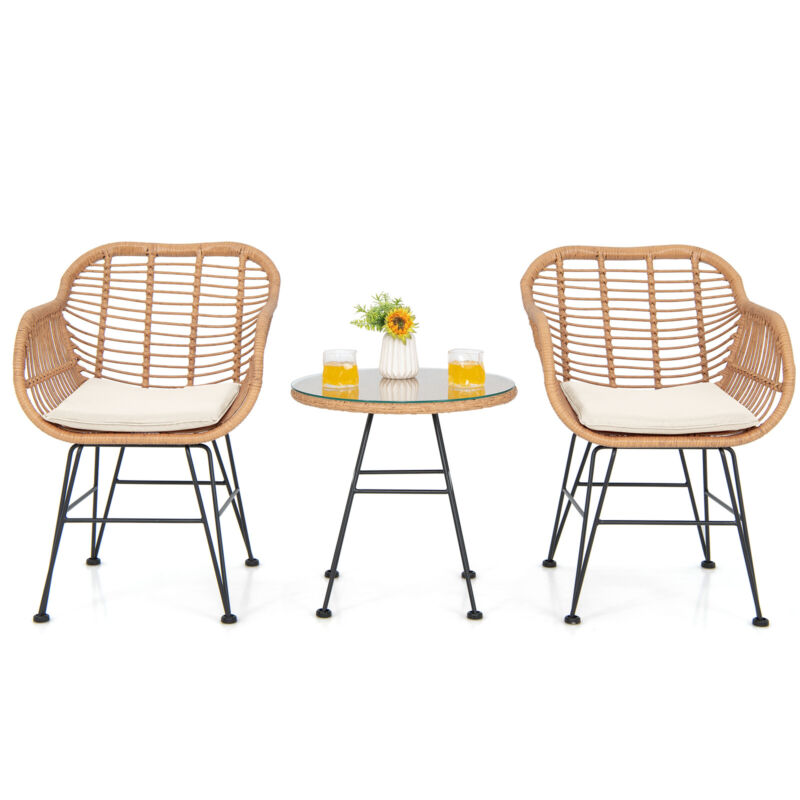 3Pcs Garden Bistro Table & Chairs Set Outdoor