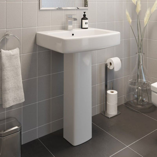 Modern Bathroom Square Basin Sink Full Pedestal - Cints and Home