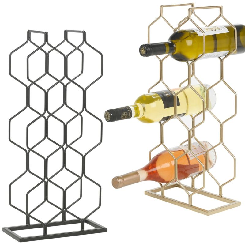 8 Bottle Modern Wine Rack Black/Gold Metal Wire