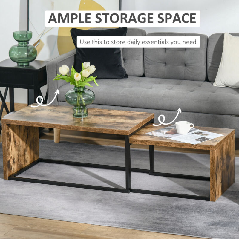 2 Pieces Coffee Tables Set Industrial Style