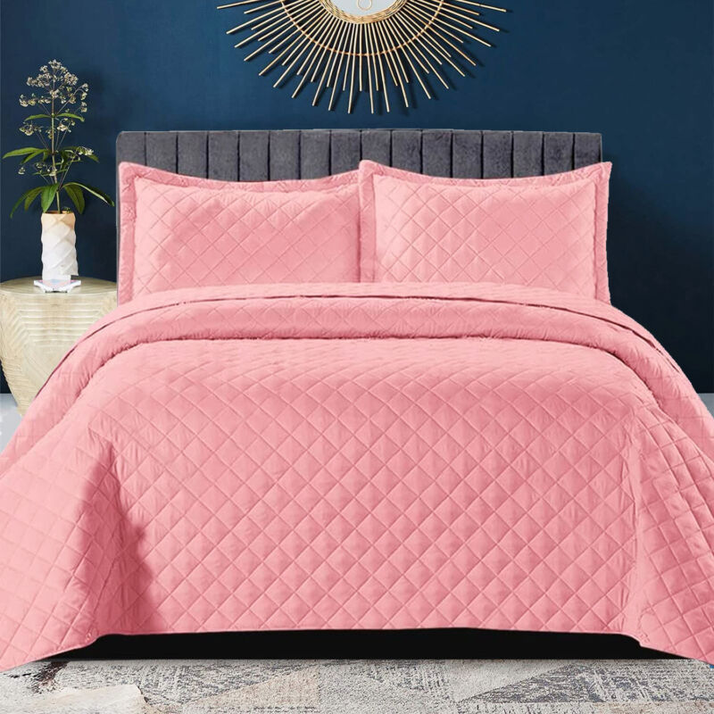 3 Piece Quilted Bedspread Embossed Bedding