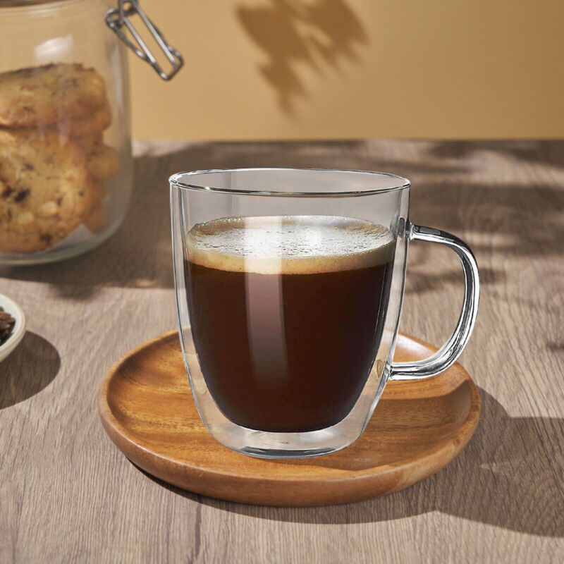 2x Double Wall Insulated Glass Coffee Mugs