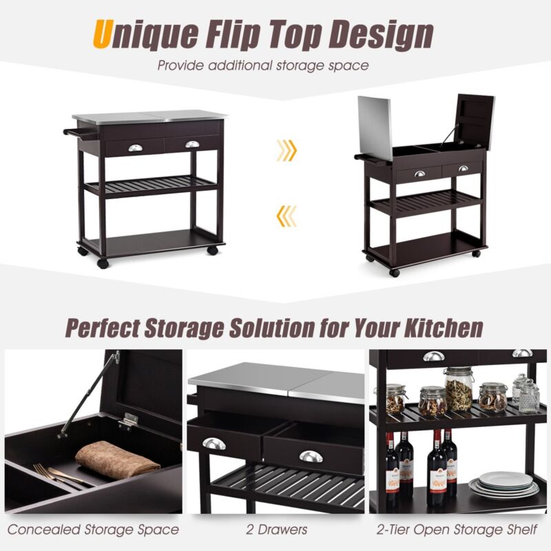 Kitchen Island Storage Trolley 3-Tier Buffet - Cints and Home