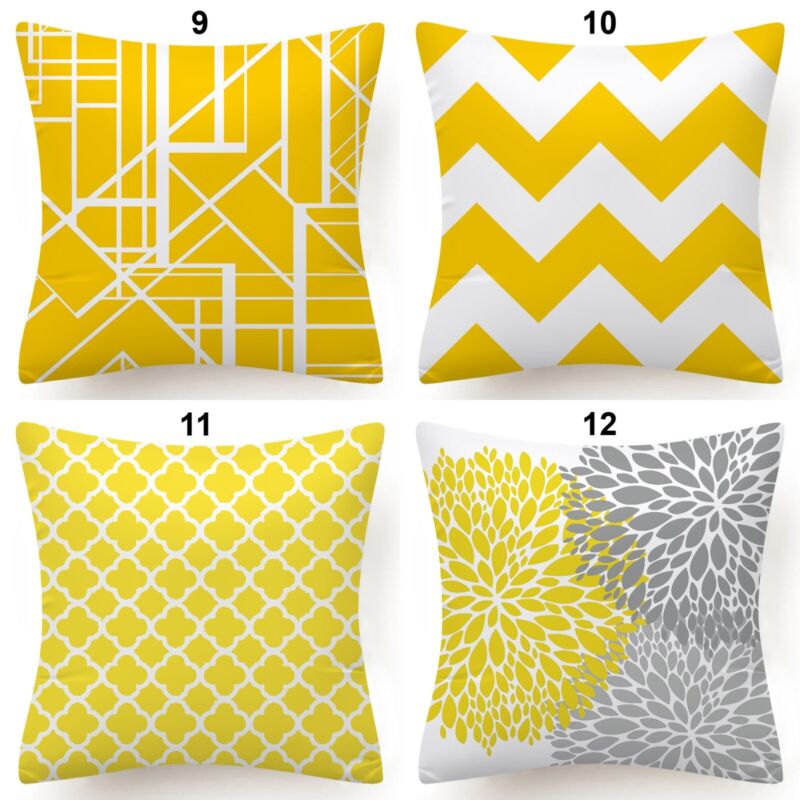 Yellow and Grey Geometric Cushion Covers Short