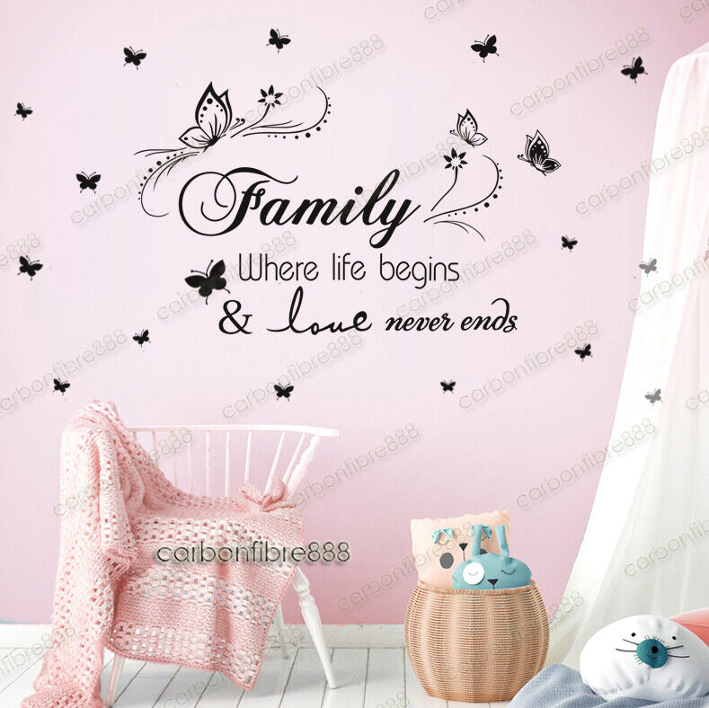 Family Wall Stickers Quote Art Decal Mural Paper Butterfly Vines Home Decoration - Cints and Home
