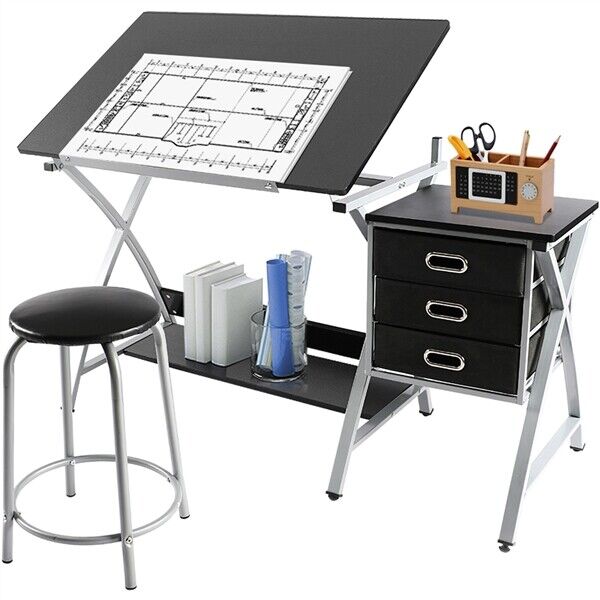 Drafting Table with Stool & Three Drawers