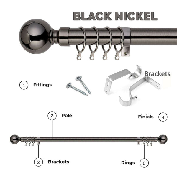 BLACK Nickel Extendable Metal Curtain Pole