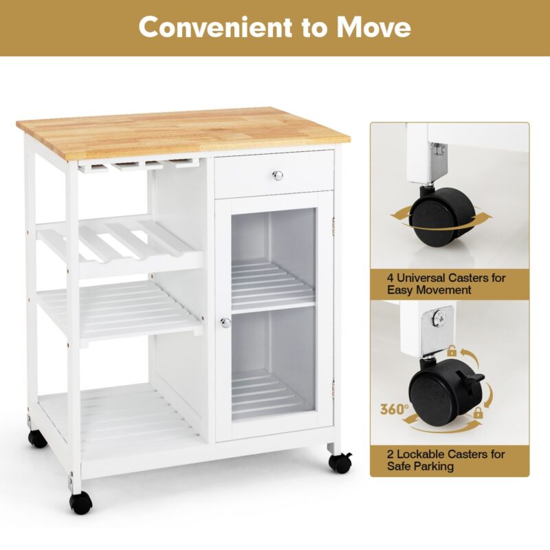 Kitchen Storage Trolley Cart Rolling Island Shelves Cupboard - Cints and Home