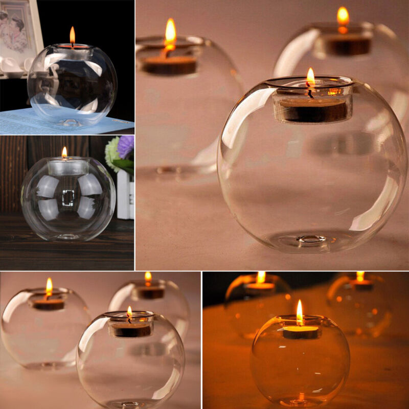 Set of 6 Glass Tea Candle Holders Round Tea Light Holder