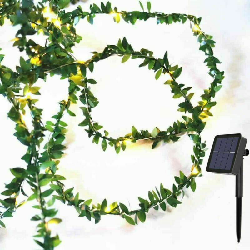 2X 100LED Solar Leaf Garland Vine Fairy String Lights Outdoor Garden Fence Light - Cints and Home