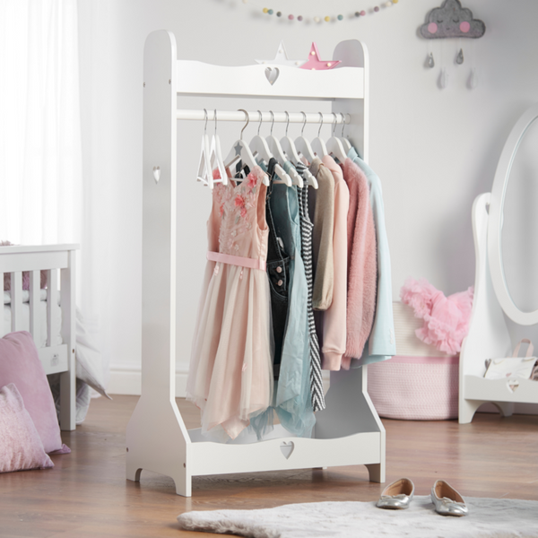 Fancy Dressing Up Kids Wardrobe Rack White Wood - Cints and Home