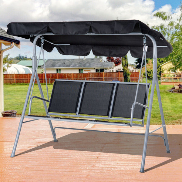 Metal Swing Chair Garden Hammock 3 Seater Patio Bench Canopy Lounger - Cints and Home