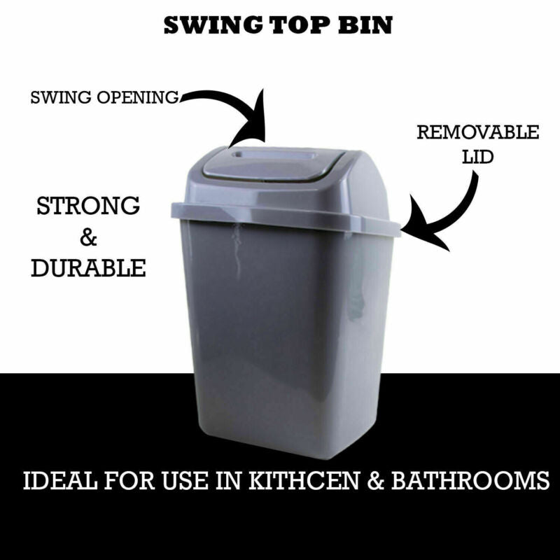 5L Plastic Bin Swing Top Lid Waste Paper Bathroom
