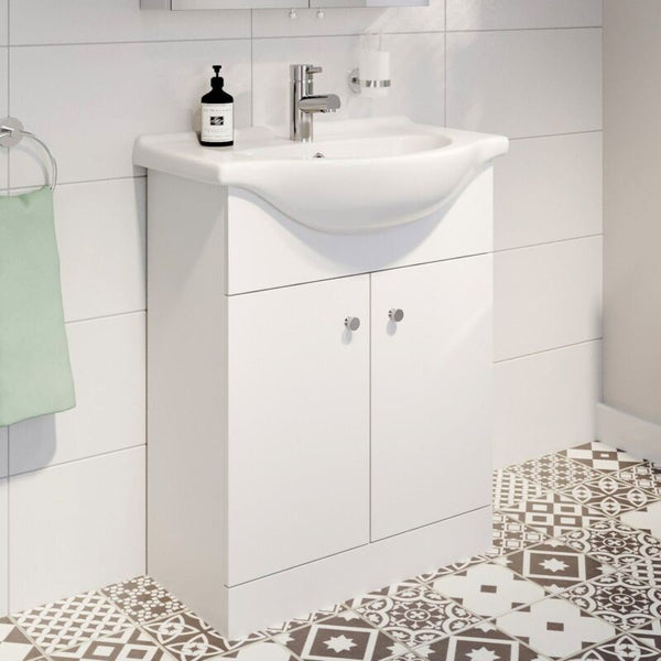 Bathroom Basin Sink Vanity Unit Single Tap Hole Floor Standing 650mm Matte White - Cints and Home